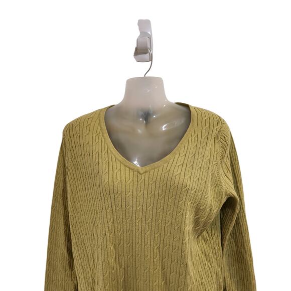 Talbots Long Sleeve V-Neck Cable Knit Sweater Pima Chartreuse Size XL - Picture 4 of 6